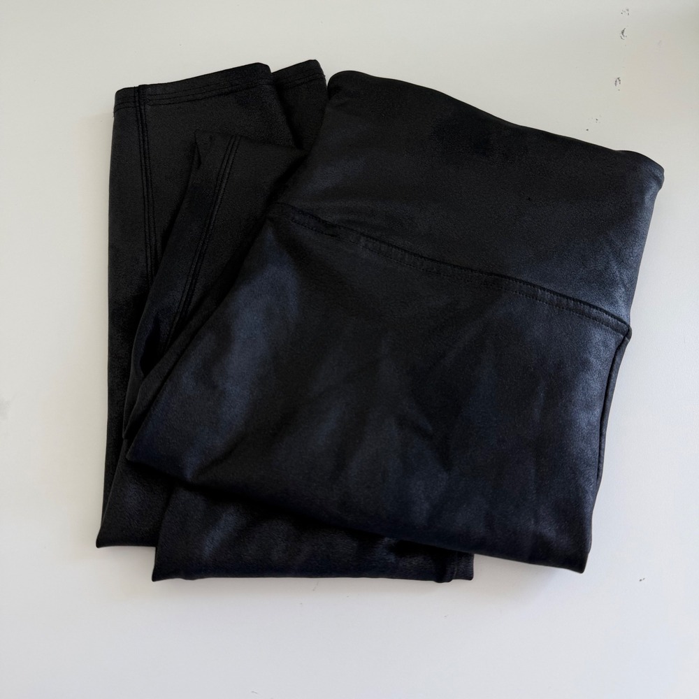 Spanx Faux Leather Black Leggings Women's 1X Pull On